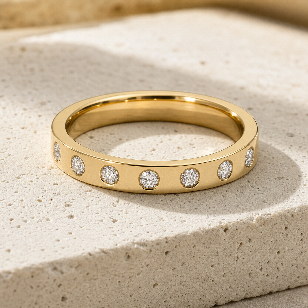 Flush Diamond Band, 14K YELLOW GOLD · 7 × 2.5MM D VVS2 LAB DIAMONDS