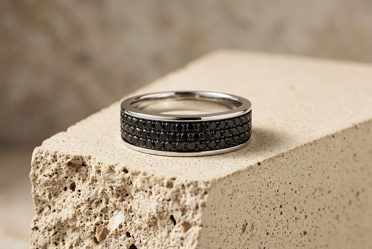 Three-Row Band, 18K WHITE GOLD / PLATINUM · BLACK LAB DIAMONDS