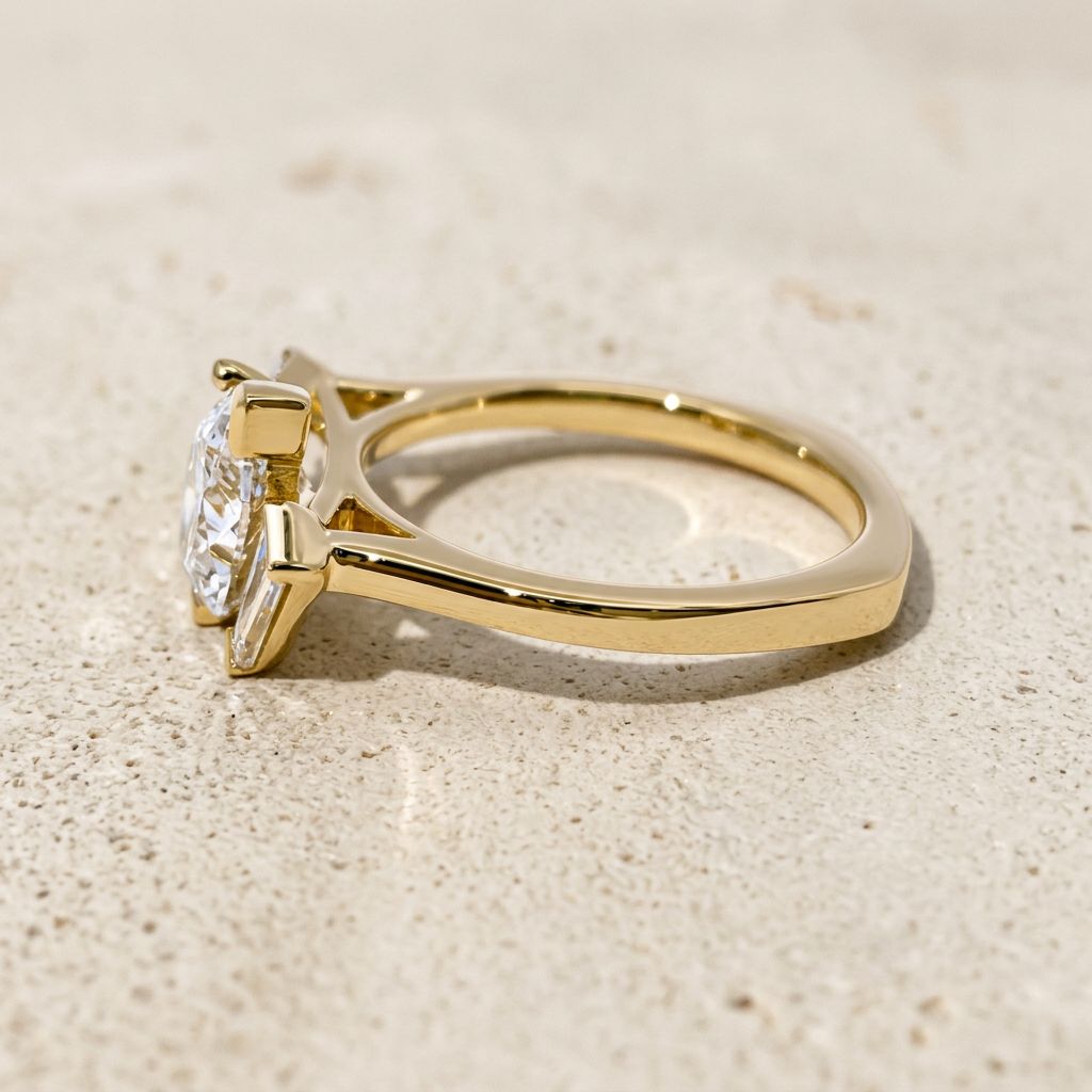 Profile view of the RW architectural pear diamond ring